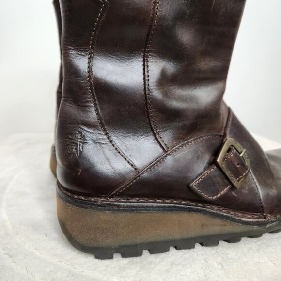 Fly London Dark Brown MES 2 Buckle Boots Side Zipper Size 38 EU/7-7.5 US - Picture 8 of 15